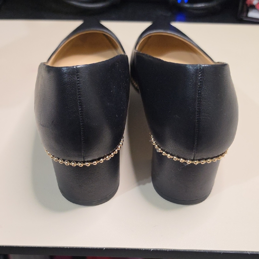 Coach Black Pointed-Toe Leather Pumps with Gold Trim - Picture 3 of 6